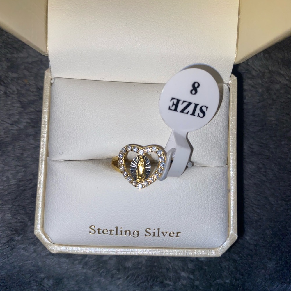 BNIB Cynthia Rowley Sterling Silver Gold-Tone Heart Ring with CZ Size 8